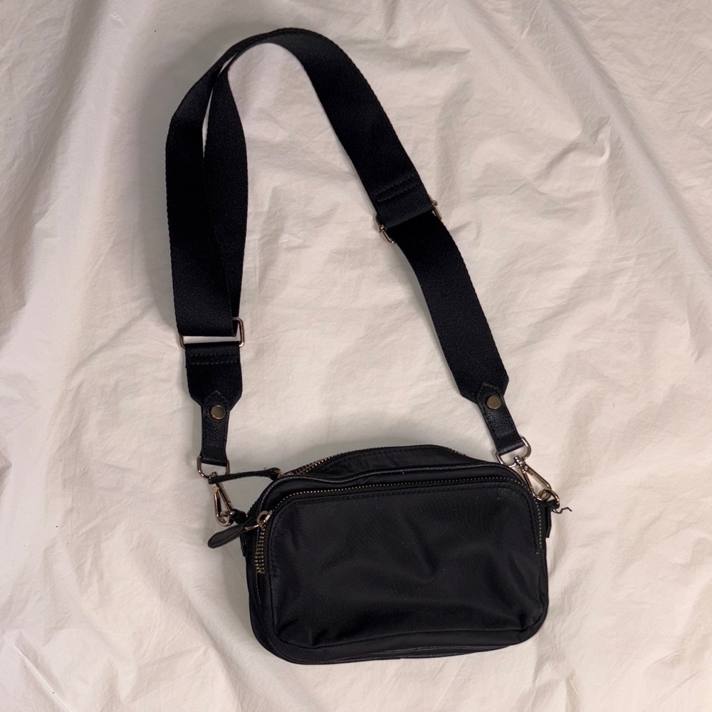 H&M Black Crossbody Bag with Gold Zipper